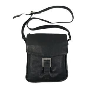 KENNETH COLE Reaction Buckle Up Leather Messenger Bag Black Travel Work Everyday
